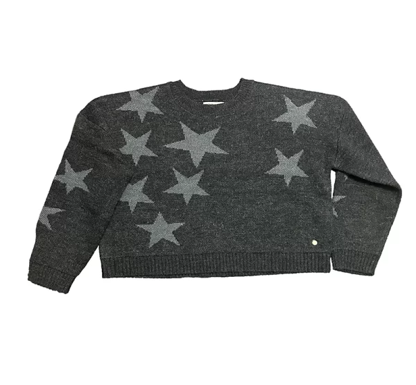 jersey ancho antracita con jacquard de estrellas grises en frontal y mangas